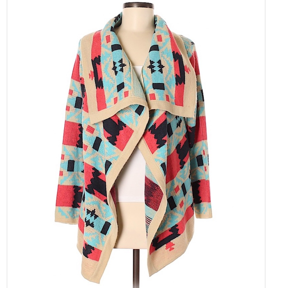 Kate Collection Aztec Waterfall Sweater Boho Med
